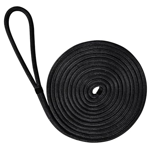 Bootsanleinen doppelt geflochtenes Nylon-Bootseil zum Andocken von Marine-Festmacherseilen, Dockleinen mit 30,5 cm Öse (D: 0,95 cm, L: 7,6 m, 1 Stück)