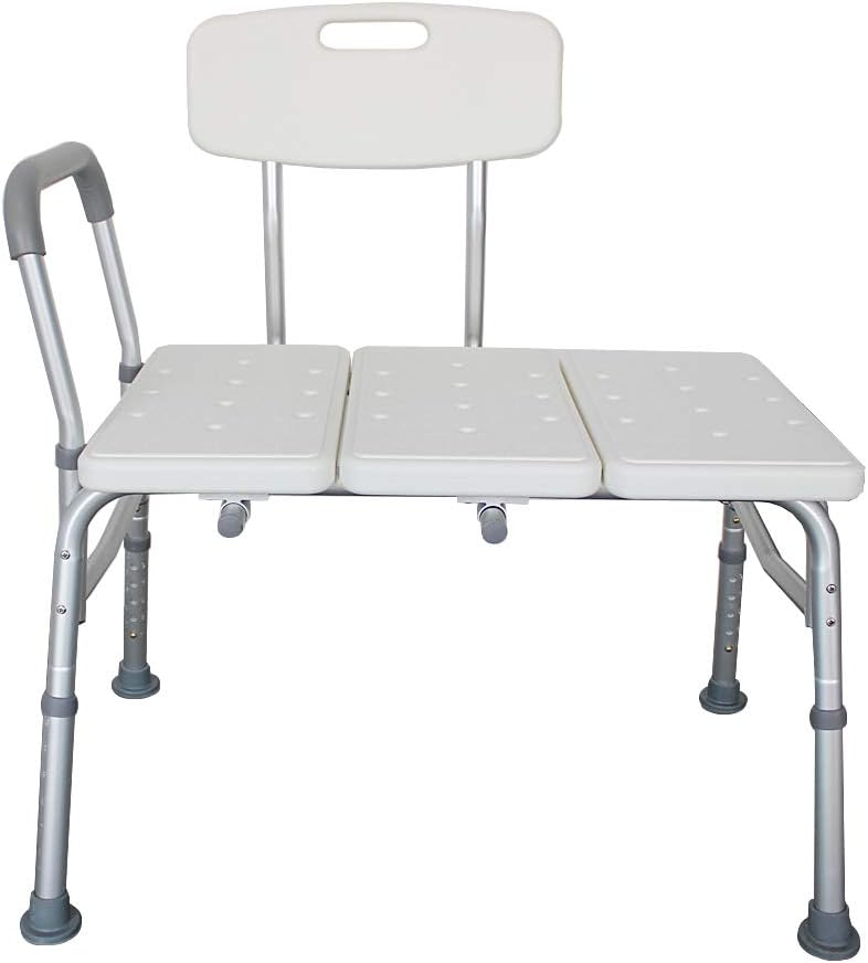 Winado Tub Transfer Bench for Bathtub with Backrest & Padded Armrest, Supports up to 330 lbs Aluminium Alloy Bath Chair Seat, White White+Sponge Armrest