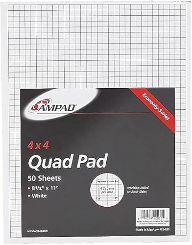 Miniatura 3 de Ampad 22-030C hojas cuadriculadas de 8 12 x 11 pulgadas, 4 pulgadas cuadradas, 50 hojas, color blanco, Blanco