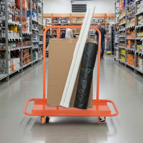 Robusto carro de placas de yeso | Rigips Carro de transporte con capacidad de carga de 1000 kg – Carro plegable con 4 ruedas giratorias y frenos | Transportador de placas para paneles de yeso naranja