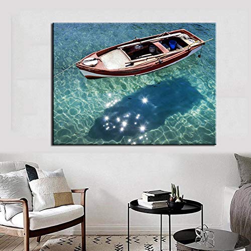 Toile de lac avec bateau coloré pour créer une ambiance zen dans votre salon ou chambre