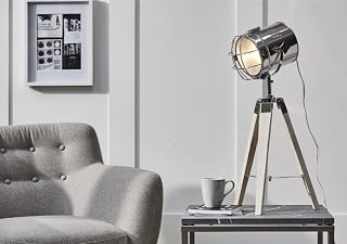 NauticalMart White Wash Wood Tripod Table Lamp Christmas Home Decorative Searchlight