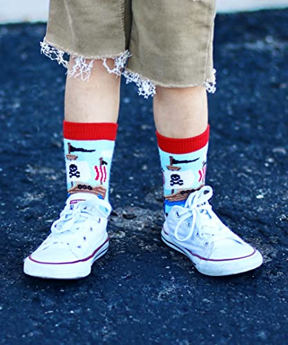 Image of Jefferies Socks Boy's Space Pirate Dinosaur Fun Colorful Pattern Crew Socks 6 Pack