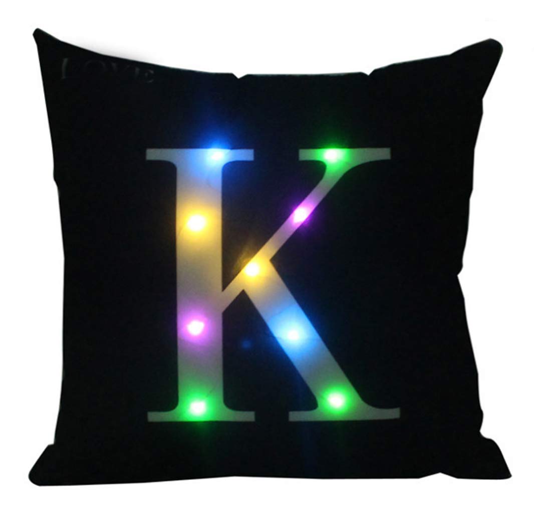 Zuodu K-Black Creative Led Colorful Flashing Velvet Letter Cushion Cover Pillow Cover Bar Use Party Use Festival Use Gift Use18”X18” Or 45Cm X 45Cm 1Pc (K-Black)