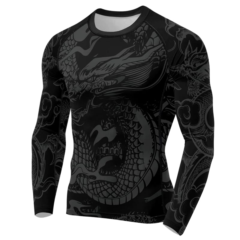 FORMONIES Dragon Art Cool Men’s Long Sleeve Rash Guard UPF 50+ Sun Protection Surf Shirt3