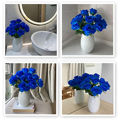 12 PCS Rose Artificial Silk Flowers, Fake Roses with Long Stems Realistic Faux Rose Flower Bouquets for Home Wedding Decoration Party-Sapphire Blue - Image 6