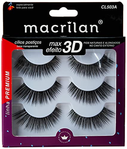 Cílios postiços - Fios naturais e alongados no canto externo com 3 pares - CL503A, Macrilan