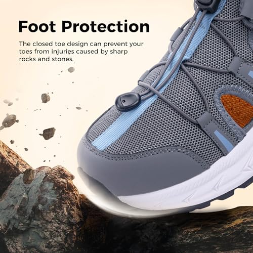 Image of Mens Closed Toe Wide Width Hiking Sandals Summer Walking Water Shoes Comfortable Recovery Fisherman Sport Sandals