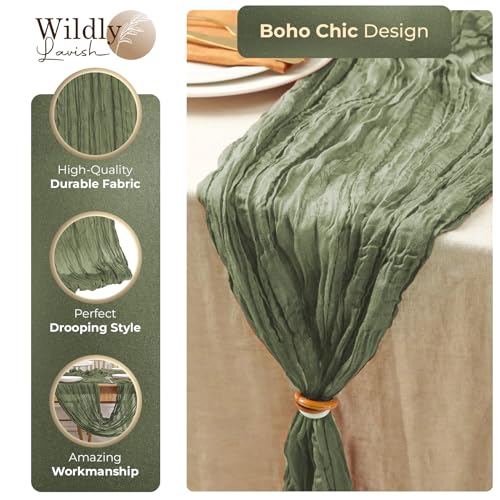 12 Pack Sage Green Cheesecloth Table Runner (120"x35"). Great for Wedding Holiday Event Party Bridal Baby Shower Engagemnt Anniv Vintage Farmhouse Table Decoration Available. by Wildly Lavish - Used condition - Image 5