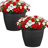 Sunnydaze 24-Inch Anjelica Large Plastic Pot for Plants - Outdoor Double-Walled Large Plastic Planter with Drillable Drainage Holes - Matte Black - 2pk