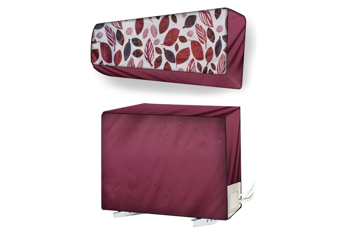 Stylista Split ac Cover Set of Indoor and Outdoor Unit Compatible for 1 Ton Bluestar CATU Ditzy Pattern White