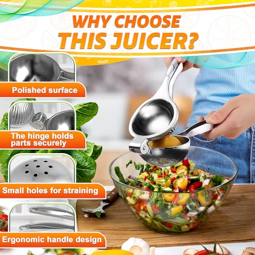 Image of Manual Stainless Steel Lemon Squeezer - Extract More Juice from Lemons, Limes & Small Citrus - Handheld Juicer with Built-In Strainer, Threaded Groove for Home, Chefs & Bartenders