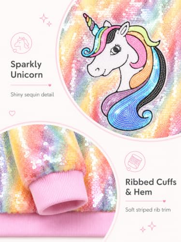 Image of WELAKEN Unicorn Sequin Jacket for Girls Kids Toddler Sparkle Zipper Bomber Jacket with Pockets