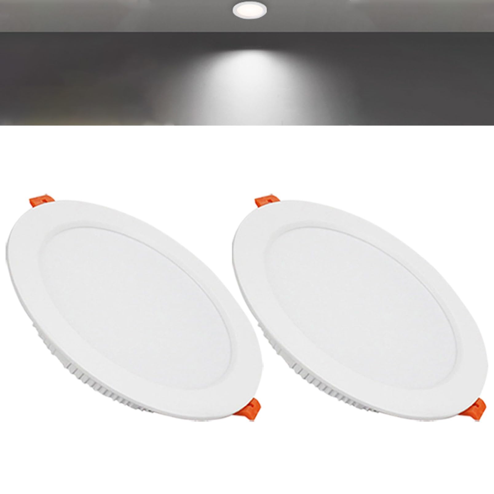 TTiiLoe 24W Round LED Recessed Ceiling Spotlights, 6000K Cold White Ultra Slim Panel Ceiling Light, Cut Φ190-210mm, AC110-240V Downlights for Hallway Stairwell Showroom, 2 Pack