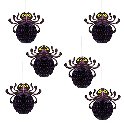 Figarge Pack of 6 Halloween Spider Decorations, Paper Halloween Spider, Honeycomb Balls, Birthday Decoration, Ceremony Decoration for Halloween Party, Garden, Bedroom, Bar, Indoor Decoration