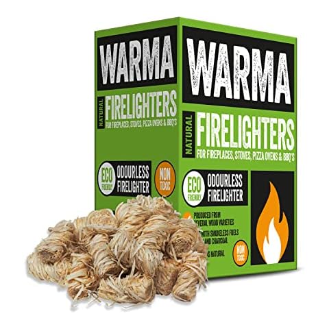 Warma Natural Wood Wool Firelighters - Non Toxic Eco Odourless Firestarters - Suitable for Open Fires Burner Pizza Ovens Stove Soild Fuel Cookers BBQ Camping Cover