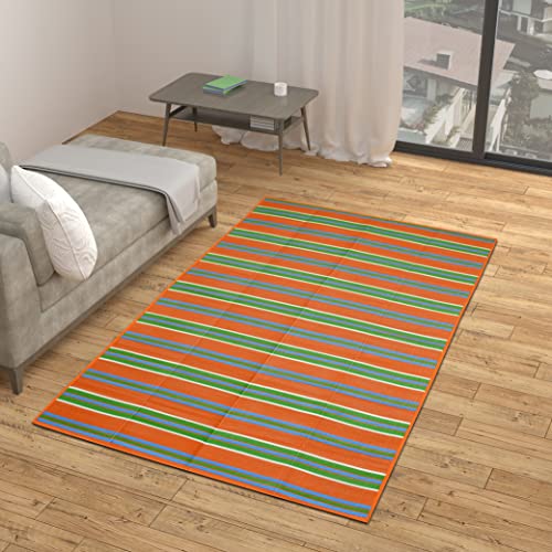 Image of 6x9 Feet Plastic Chatai Mat for Sleeping | Foldable Floor Mat for Home Use | Lightweight Chattai with Handles | Multipurpose Sleeping Mat for Floor - Orange