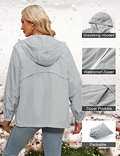 Tisfeer Outdoorjacke Damen Wasserdicht Atmungsaktive Regenmantel Windbreaker Wandern Reisen Fahrrad Regenjacke(Grau,XL)