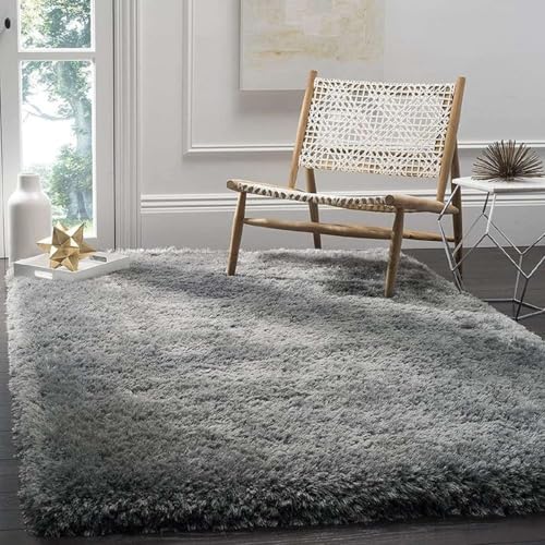Image of Ultra Soft Grey Microfiber Shaggy Floor Carpet 10x10 Feet, Round Handmade with Thick Plush Fabric, Non Slip Base, Perfect for Modern Living Rooms, Bedrooms and Hall Spaces