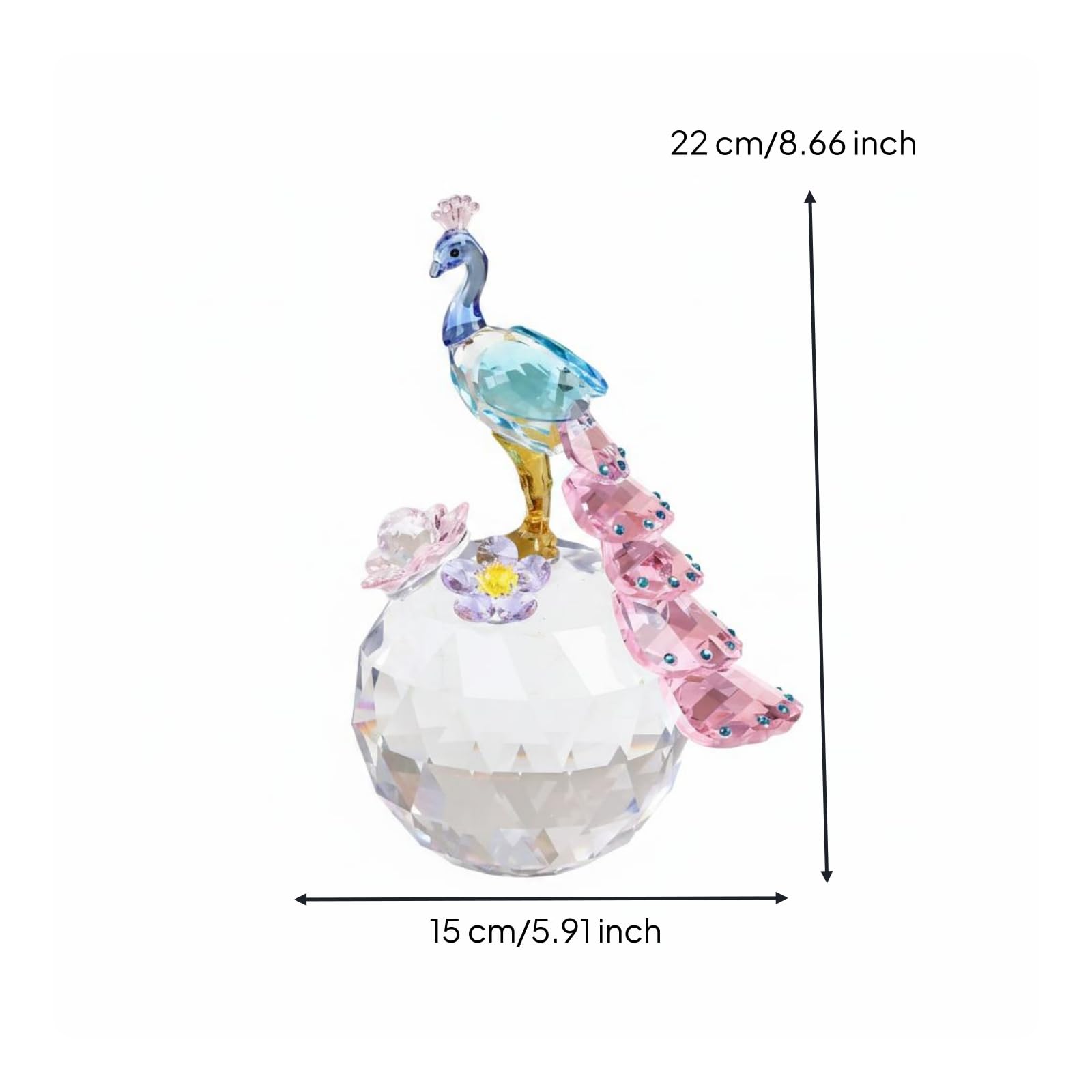Figurita de Cristal Estatua de Esfera Decorativa Adorno de Mesa Composición de Cristal Tallado con Plumas y Flores Finitas Adecuada para Sala, Rosa, Style to 1