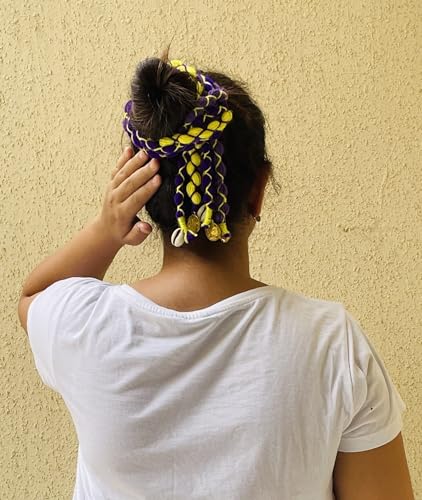 Image of Zippy Flora Boho Handmade Rang Parandi Hair Accessory, Braided Hairband for Women, Traditional Ethnic Look (Voilet, Full Length (20-22 inch))