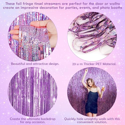 Image of Pink Tinsel Curtain Party Backdrop Streamers - Birthday Decorations | Birthday Decorations for Girls | Princess Birthday Party Decorations |Sleepover Party Supplies for Girls,2 Pack