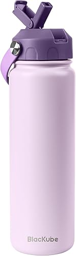 Blackube Botella de agua aislada de 32 onzas con tapa con popote, botellas de agua de acero inoxidable que mantiene el calor y el frío para la