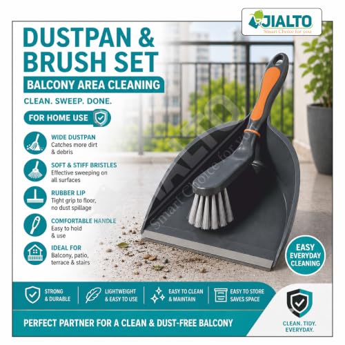 Image of JIALTO Dustpan and Brush Set with Soft Grip Handle | Heavy Duty Hand Broom & Dust Pan Combo | Durable Bristles for Home, Kitchen, Office, Table & Floor Cleaning