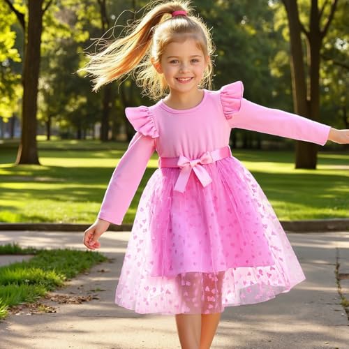 Image of Toddler Little Girls Casual Dresses Short Sleeve Crew Neck Graphic Cartoon Dress for 2-8 Years