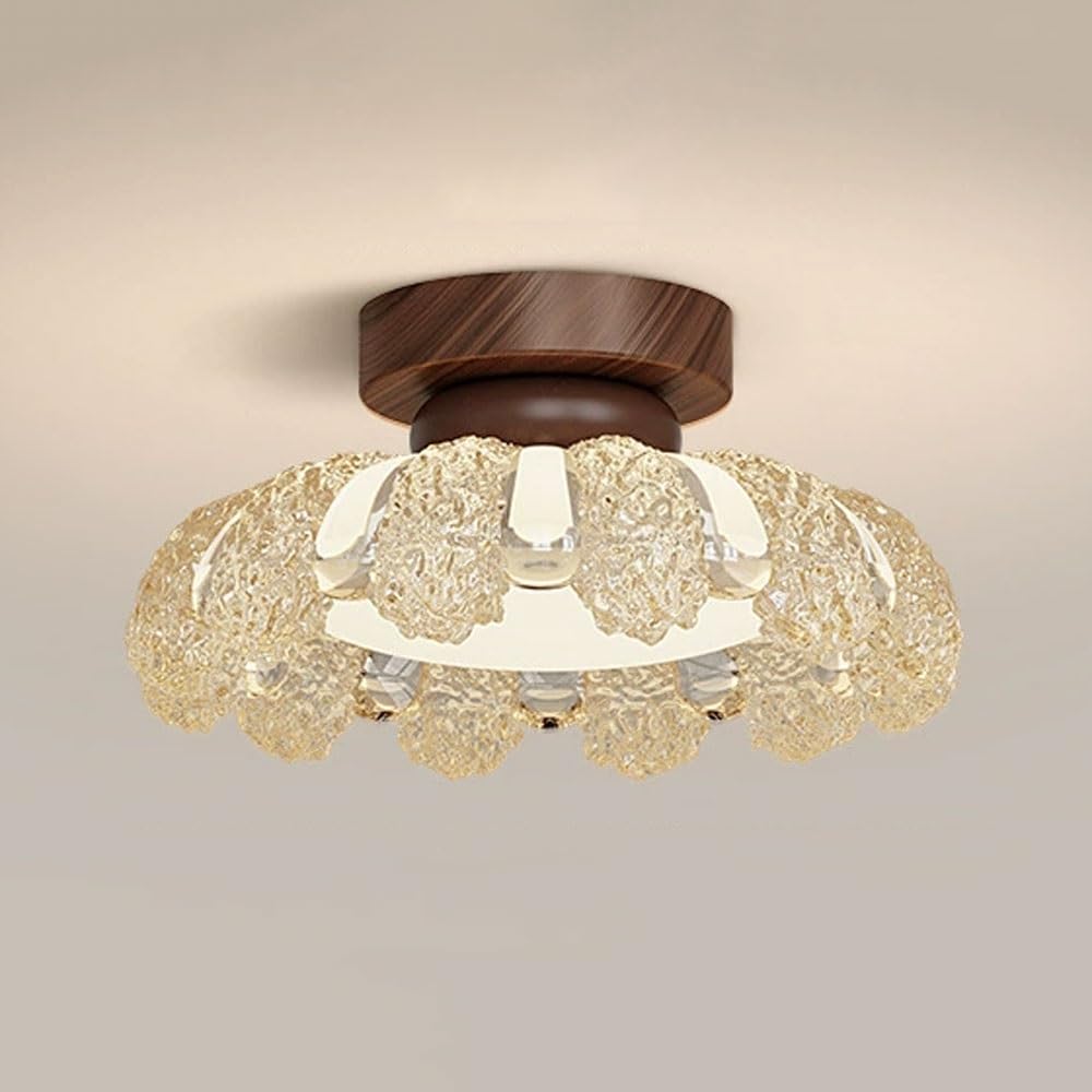 Nowoczesna lampa sufitowa z motywem kwiatowym z połowy stulecia, lampa wisząca LED o mocy 12 W, podstawa z drewna słojowego, oprawa sufitowa z żywicy w stylu retro. Lampa sufitowa