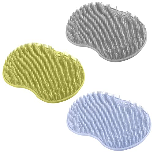 3 PCS Shower Foot & Back Scrubber, Massage Pad, Wall-Mounted Back Scrubber, Silicone Bath Massage Cushion Brush with Suction Cups, Bathroom Wash Foot Mat Exfoliating Dead Skin Foot Brush