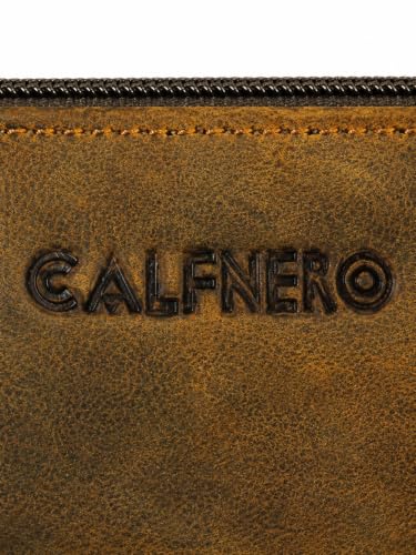 Image of Calfnero Genuine Leather Pen-Case for Men & Women | Premium Hunter Leather Pencil-Pouch with Zipper | Cylindrical Pen-Holder Organizer for Pen, Pencils & Stationery | Unisex Pen-Sleeve