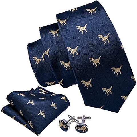 Barry.Wang Men's Animal Pattern Ties Wedding Silk Necktie Handkerchief Cufflink Set Cover