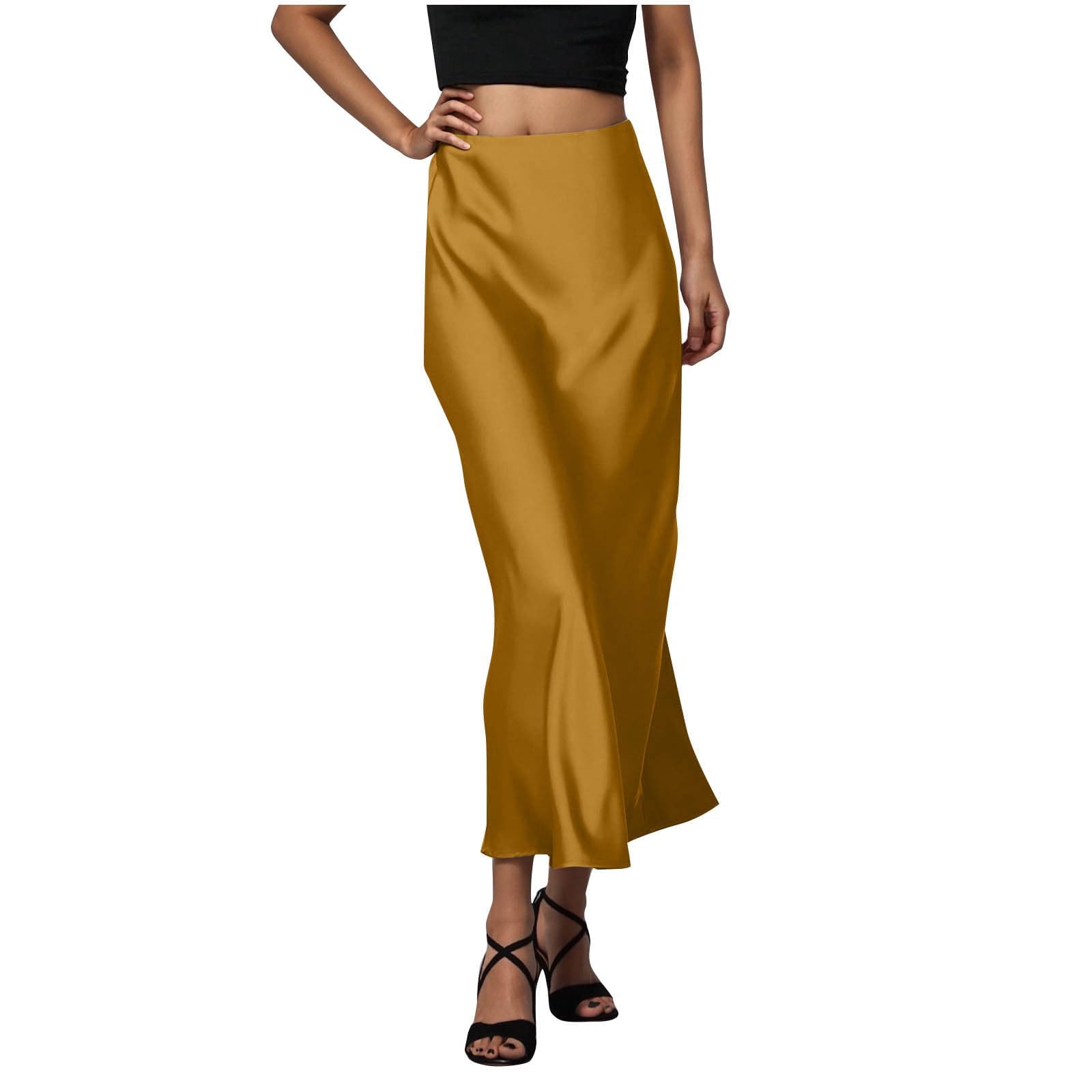 Satin Skirts for Women Elegant High Waist Silk A Line Midi Skirt Business Cocktail Party Wedding Summer Outfits