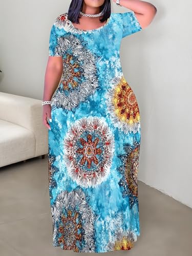 Image of PinkPatty Plus Size Maxi Dress for Curvy Women Crew Neck Long Sleeves Casual Dress Vacation Sundresses with Pockets