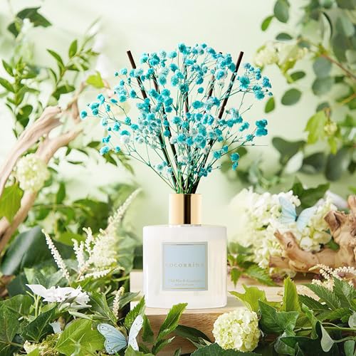 Image of COCORRINA Reed Diffuser - Wild Mint & Eucalyptus 6.7 Fl.oz Reed Diffuser Set with Sticks & Preserved Baby's Breath, Reed Diffuser for Home Bathroom Shelf Decor