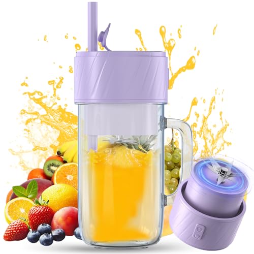 Mini Mixeur Portable, 400ML Mélangeur Portable Smoothie Maker Rechargeable USB Blender Smoothie Portable avec 6 lames Portable Juice Blender pour Cuisine...