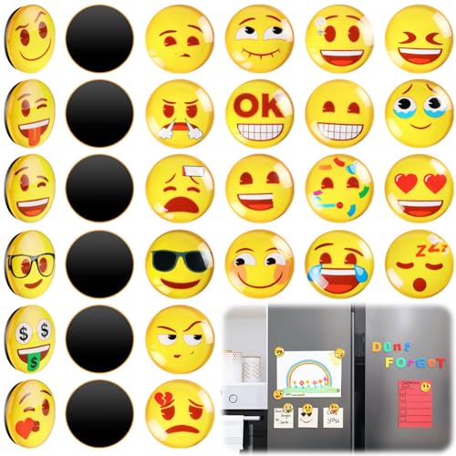 AUAUY 30PCS Magnetic Emojis, 3D Glass Emoji Fridge Magnets, Emoji Magnets for Refrigerator Funny Fridge Magnets Cute Magnets for Whiteboard Notice Board Locker Decorative Magnets Office and Kitchen