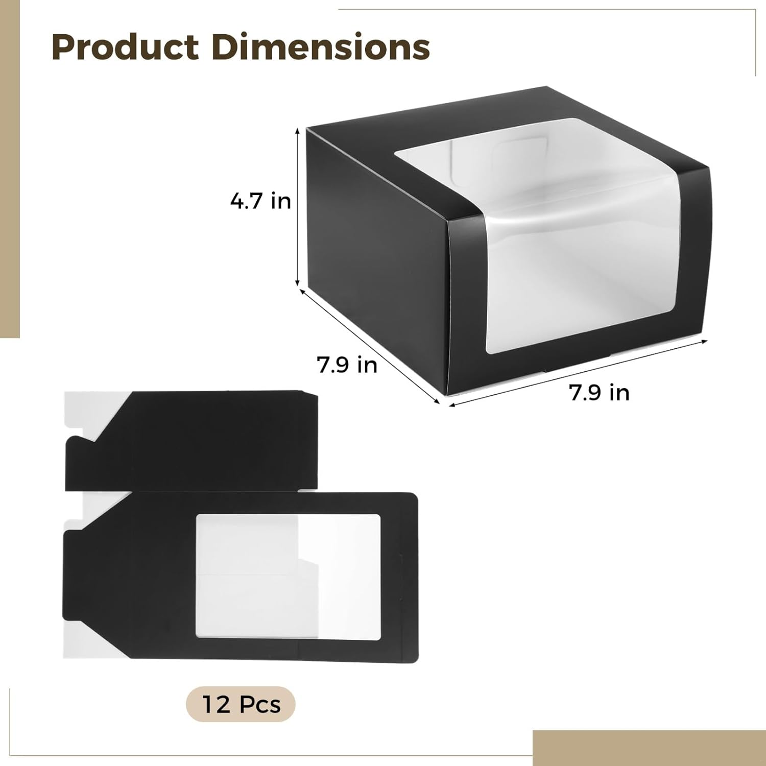 12-Pack Black Hat Boxes with Clear Display Window, Sturdy Storage for Baseball Caps, Dad Hats, Foldable Design, 7.9X7.9X4.7
