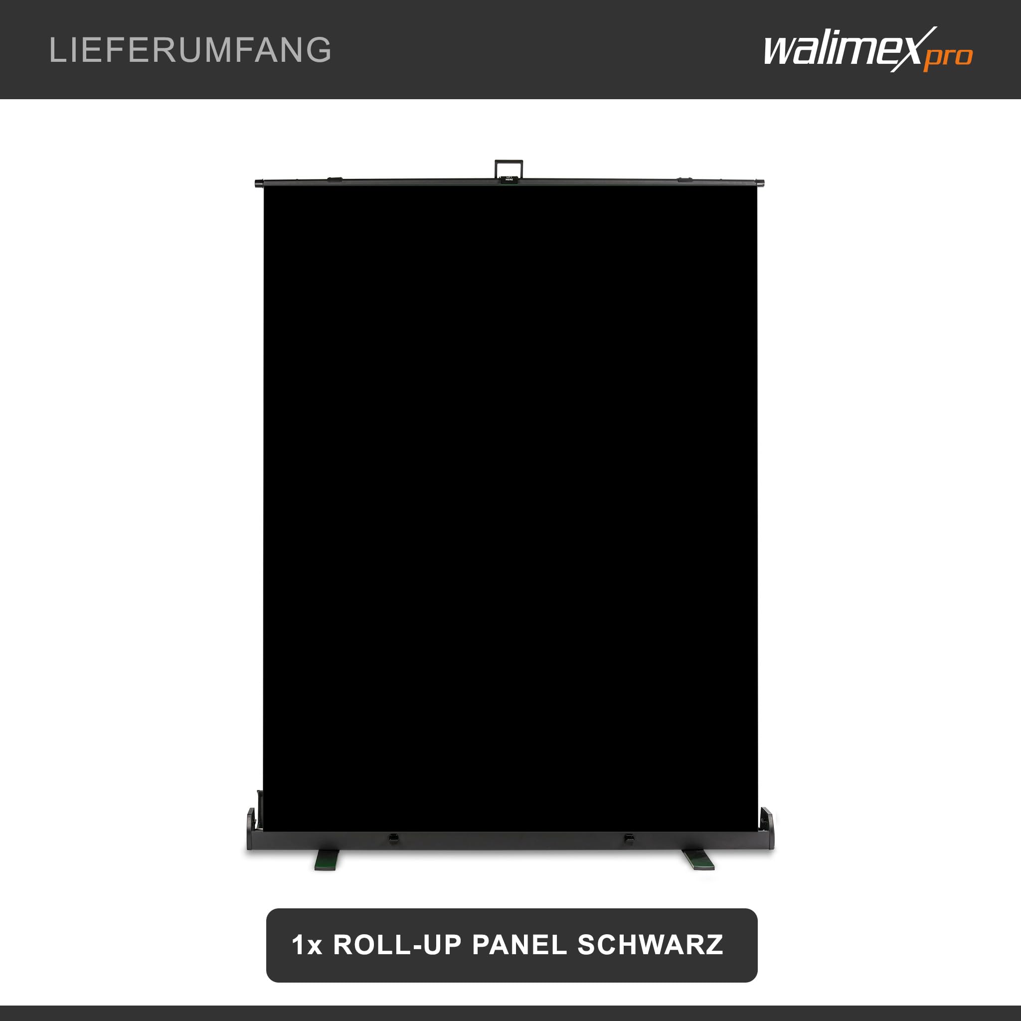 Walimex pro Fondale fotografico a rullo nero 155 x 200 cm, sfondo avvolgibile con supporto, sistema per studi fotografici, pannello ingualcibile ideale per fotografia low-key