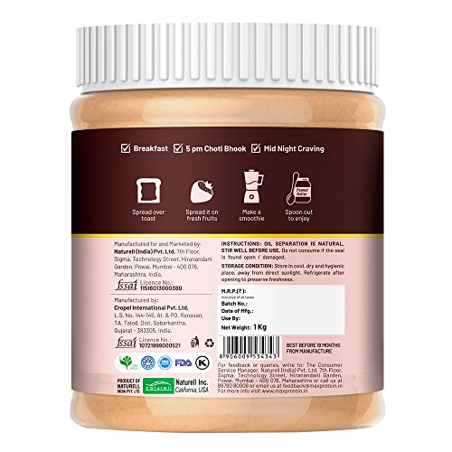 Image of RiteBite Max Protein Peanut Spread - Classic Crunchy Peanut Butter 1000 g - High Protein | High Fiber | Gluten Free | Vegan | No Preservatives | All Natural