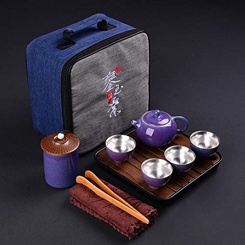 Sterling Silver Travel Tea Set Full Ceramic Kung Fu Teakettle Office Home Teapot Tea Cup Gift Idea (Color : Light Green, Size : Free)