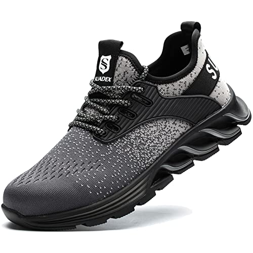 SUADEX Zapatos de trabajo de seguridad para hombre y mujer, ligeros, con puntera de acero, deportivos, transpirables con tapas de acero, gris, 43 EU Cover