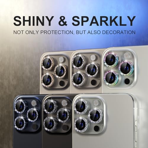 Image of Choiche Compatible for iPhone 15 Pro /iPhone 15 Pro Max Camera Lens Protector Bling, 9H Tempered Glass Camera Cover Screen Protector Metal Ring Decoration Accessories (Glitter-Gold)