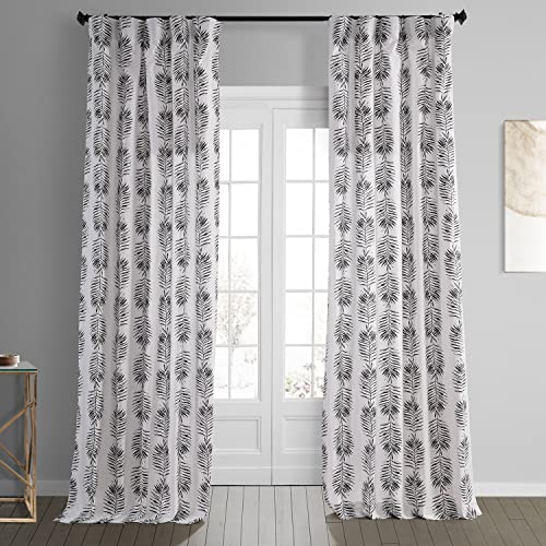 Image of HPD Half Price Drapes Floral Curtains Luxury Cotton Printed Curtains 84 Inches Long (1 Panel) Modern Room Darkening Window Curtains for Bedroom & Living Room, 50W x 84L, Black Pine Leaf