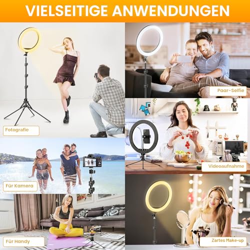 11.5 Zoll Ringlicht mit Stativ Handy, Tisch LED Ring Light Kamera Handystativhalter mit Ringleuchte für YouTube, Selfie, Makeup, Fotografie, 40 RGB-Modi 13 Helligkeit 2