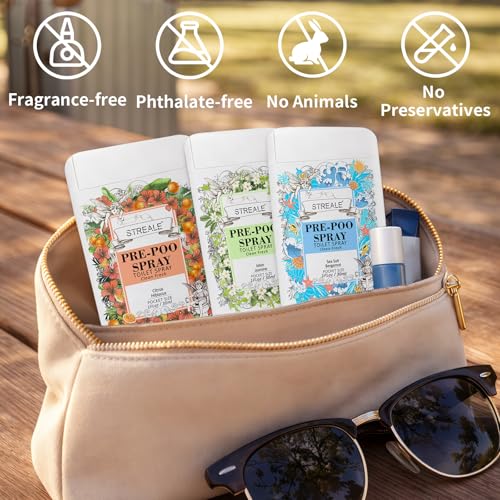 Image of Travel Size Toilet Spray 4-Pack, Travel Essentials Toiletries, Pocket Size Pre-Poo Spray, Bathroom Odor Deodorizer, Up to 240 Uses, 4 Refreshing Scents