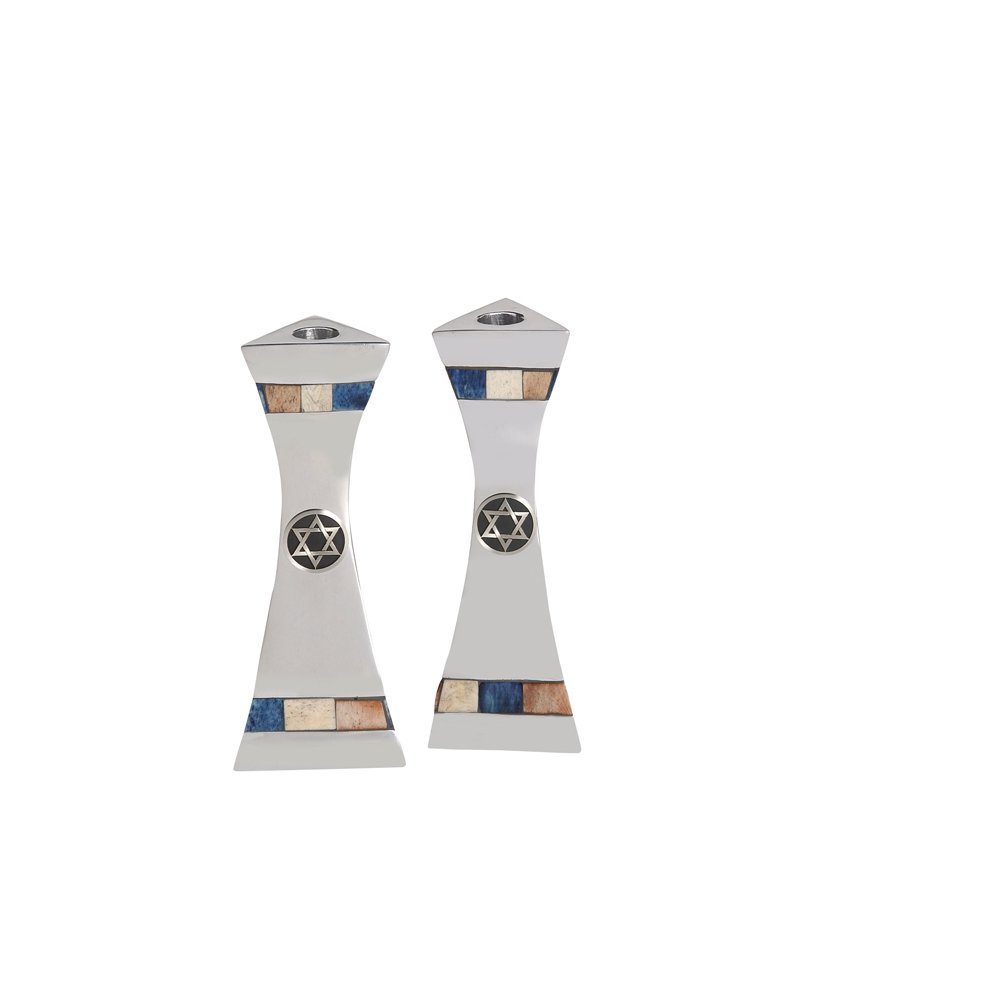 Israel Giftware Designs Aluminum Candle Holders with Decorative Inlay-Silver Star