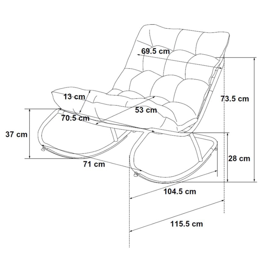 BDW Vibe ogrodowy fotel bujany, czarny/szary, stalowy stelaż z poduszkami, 71 x 73,5 x 115,5 cm, nowoczesny, do użytku na zewnątrz, do 150 kg