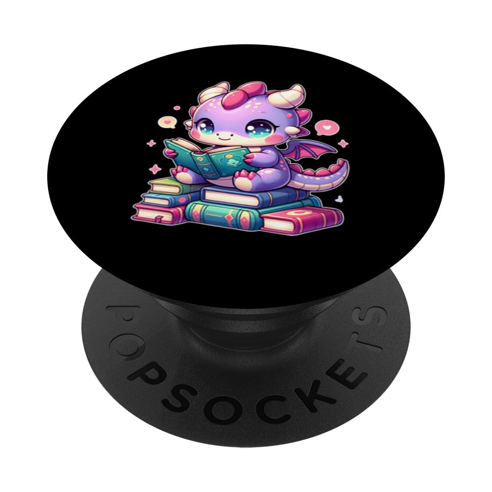 I am the book dragon Bookworm Reading Book Lover PopSockets Swappable PopGrip, Black